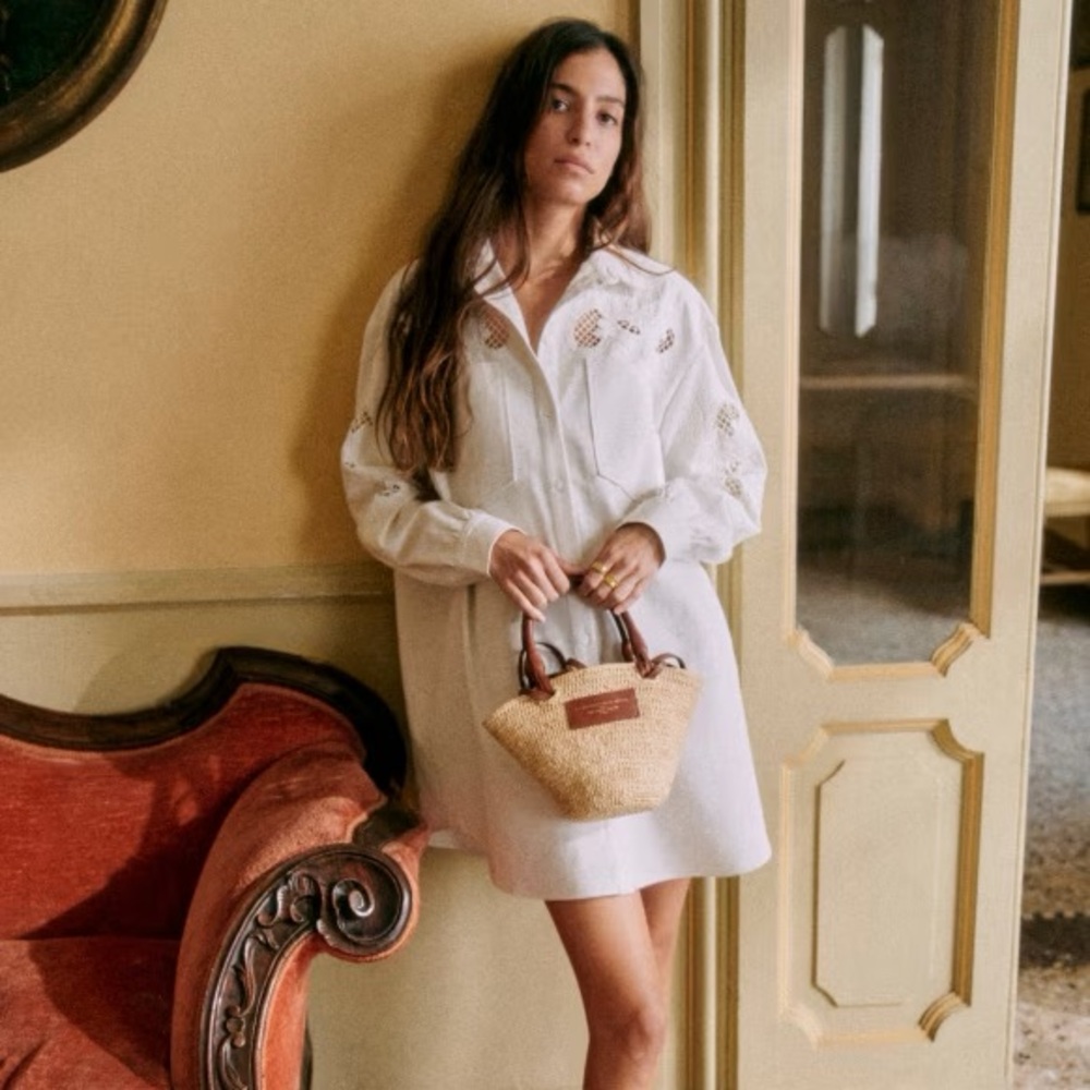 Sezane White Eyelet Shirt Dress